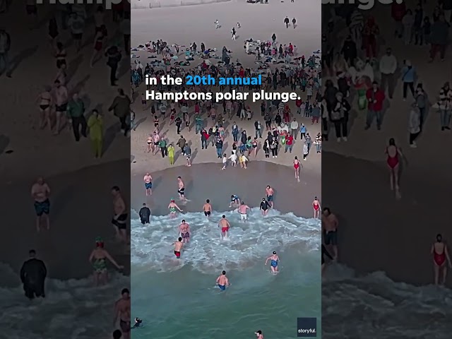 Over 300 people brave 46 degree water in Hamptons polar plunge #Shorts