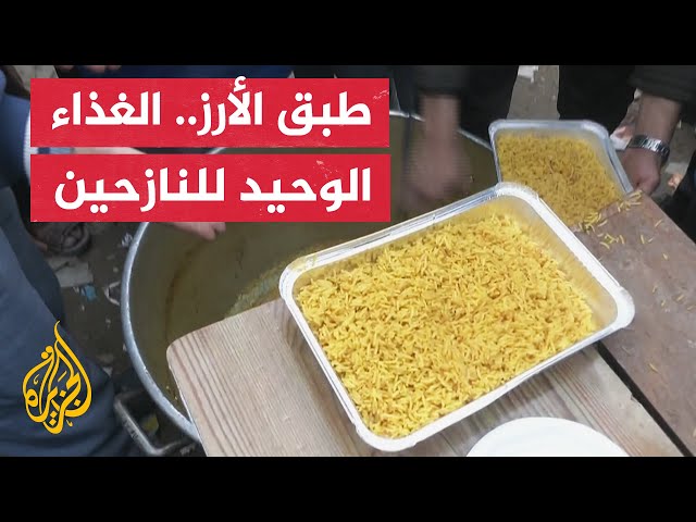 مئات النازحين الفلسطينيين يتجمعون أمام مجمع الشفاء الطبي في غزة لشراء أطباق الأرز