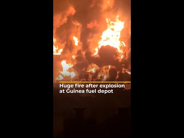 Huge fire after explosion at Guinea fuel depot | AJ #shorts