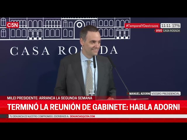 CONFERENCIA en CASA ROSADA tras la REUNIÓN de GABINETE:  HABLA ADORNI, VOCERO PRESIDENCIAL