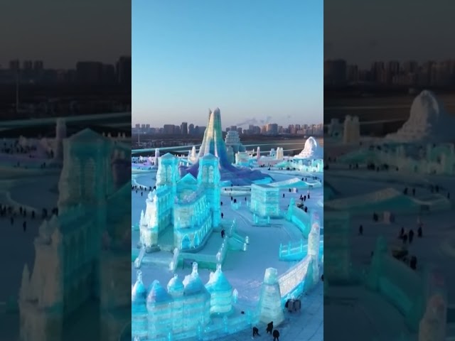 Harbin Ice and Snow World showcases 2,000 ice sculptures, slides #Shorts