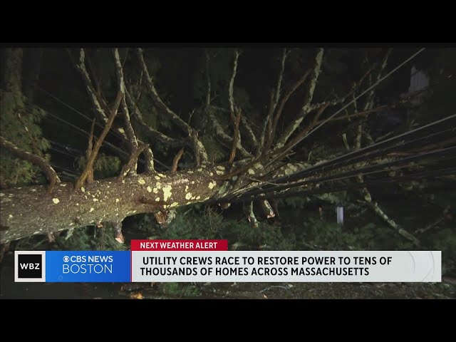 Utility crews work to restore power across Massachusetts after storm