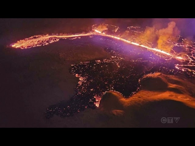 Aerial view of Iceland volcanic eruption