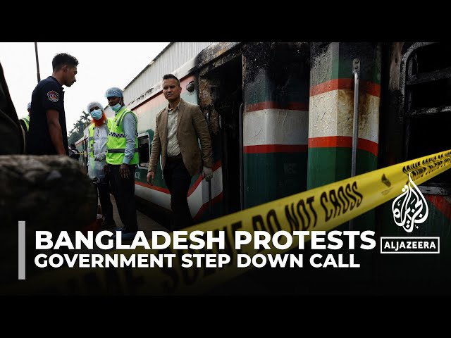 Train set on fire in Bangladesh: Protesters call for government to step down