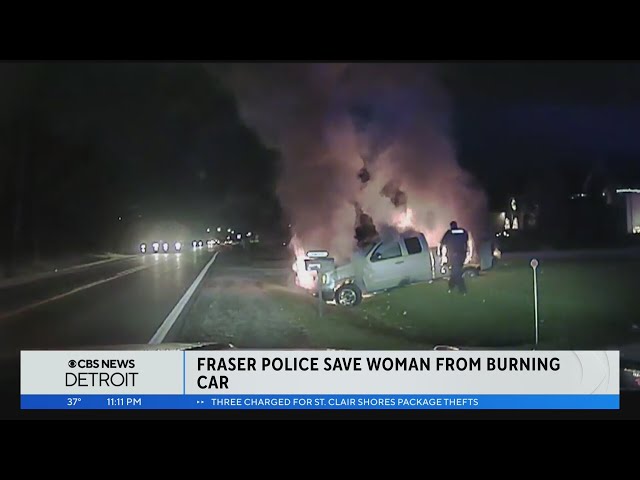 Fraser police officer saves woman from burning vehicle