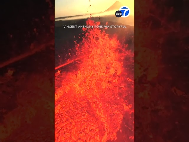 Cameraman considers risking another drone in latest volcanic eruption