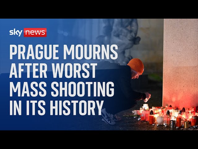 Watch live: Tributes left outside Prague University for 14 people killed in mass shooting