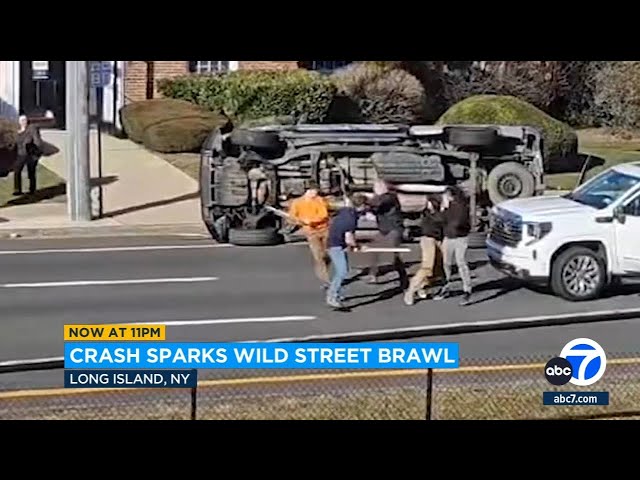 All-out street brawl breaks out after truck crash in New York