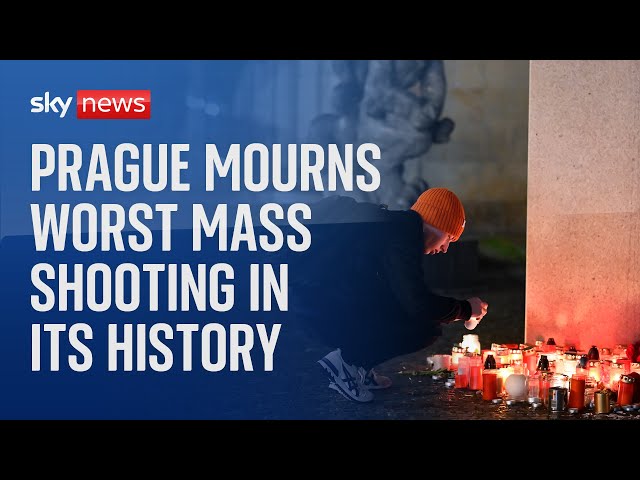 Watch live: Tributes left outside Prague University for 14 people killed in mass shooting