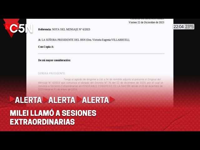 MILEI convocó a SESIONES EXTRAORDINARIAS en el CONGRESO hasta el 31 de ENERO