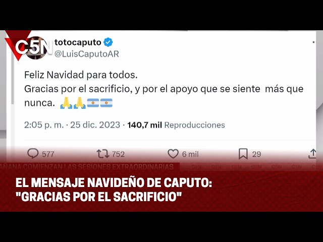 El MENSAJE NAVIDEÑO de CAPUTO: "GRACIAS por el SACRIFICIO"