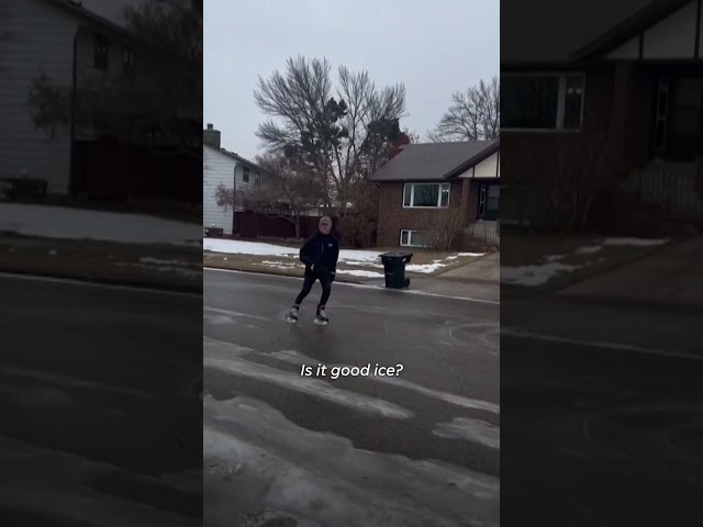 Winter storm turns residential street into ice skating rink #Shorts