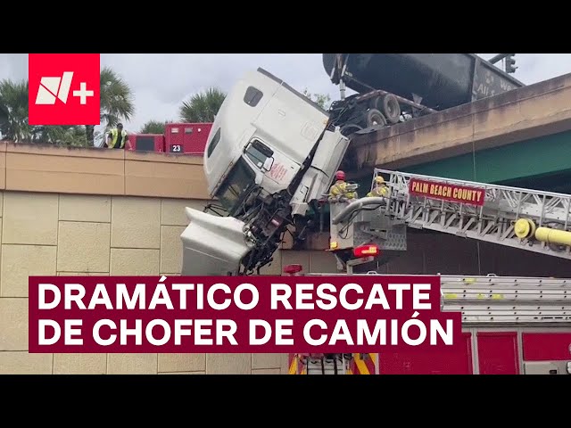 Dramático rescate de chofer de una cabina colgando - N+