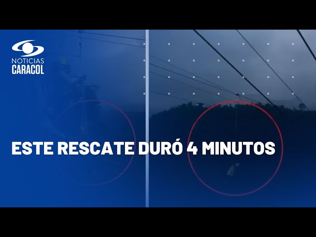 Así fue el rescate en Villamaría, Caldas, de una de las personas atrapadas en un cable aéreo