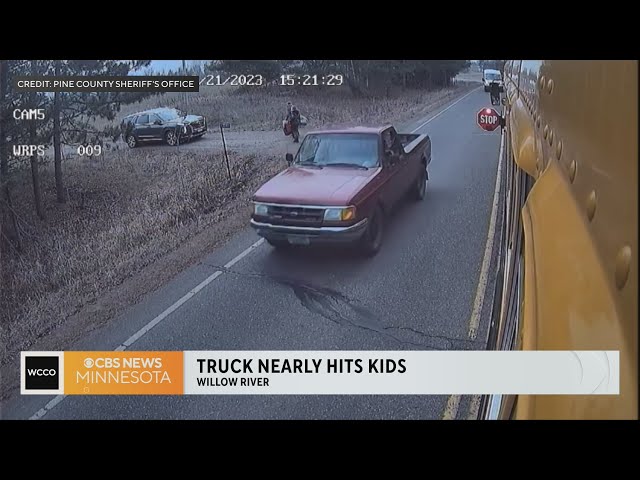 Close call in Pine County after truck driver speeds past school bus with exiting students