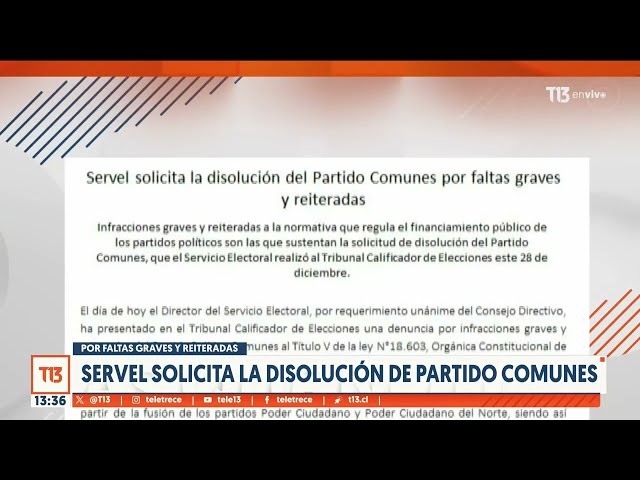 Servel solicita la disolución del Partido Comunes por infracciones graves y reiteradas