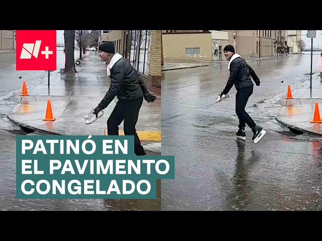 Tras helada, joven patina en las calles congeladas - N+