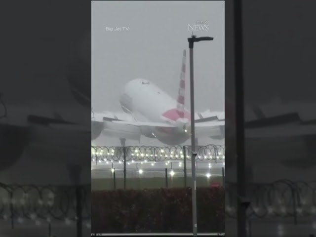 Plane struggles to land amid fierce storm