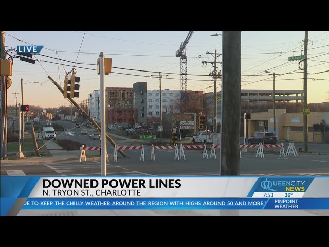 Crews working to fix powerlines after N. Tryon Street wreck