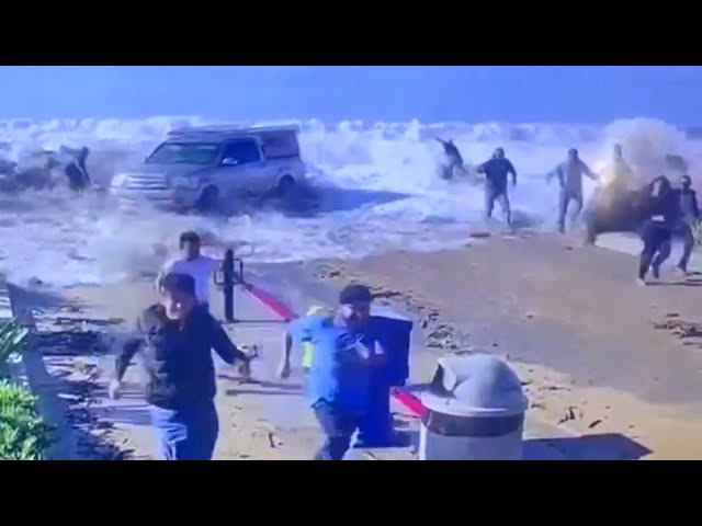 California coast waves: Onlookers run from monstrous swell