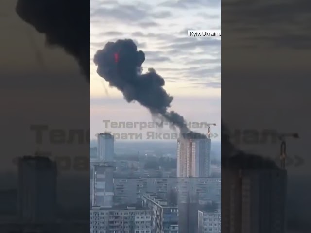 Moment Kyiv building explodes