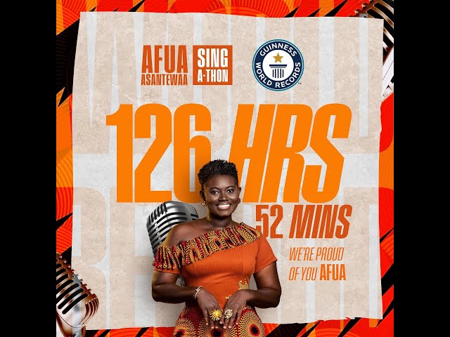 Afua Asantewaa completes her 126 hours and 52 minutes singing marathon Guinness World Record attempt