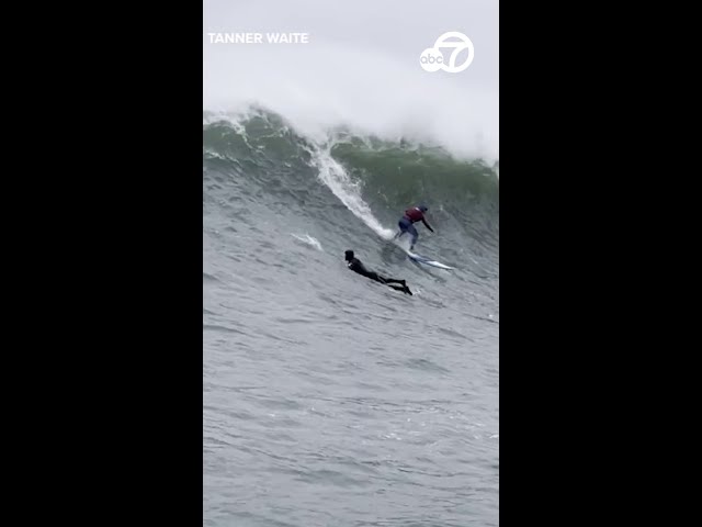 Huge waves at Mavericks Beach draw surfers from around the world