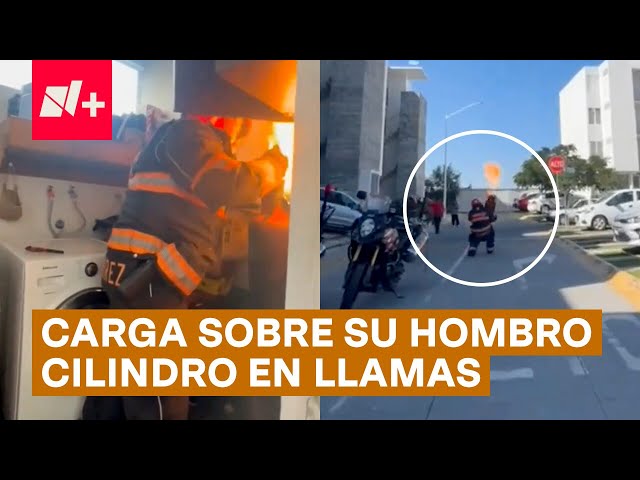 Bombero de Zapopan arriesga su vida para apagar tanque de gas en llamas - N+