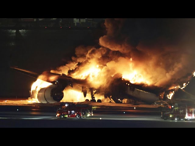 Japan Airlines plane catches on fire at Tokyo airport