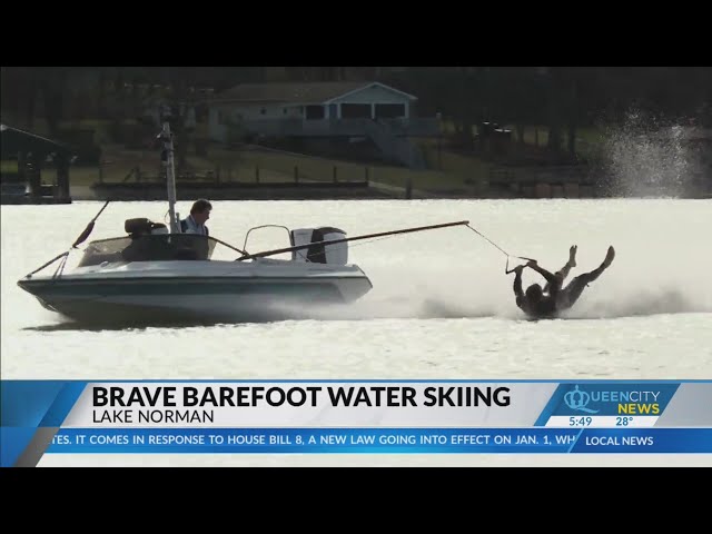 New Year's Day barefoot skiing on Lake Norman