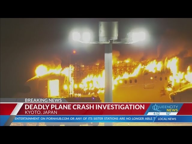 Plane burns on runway at Tokyo airport after collision, five dead