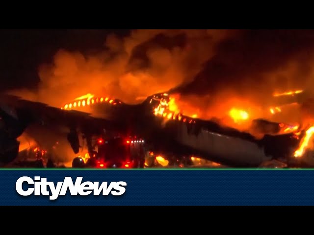 Japan Airlines plane bursts into flames after runway collision in Tokyo