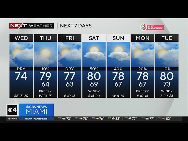 Miami Weather for Wednesday 1/3/2024 12PM