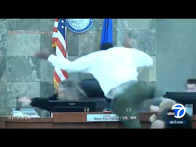 Chaos erupts in Las Vegas courtroom as defendant attacks judge