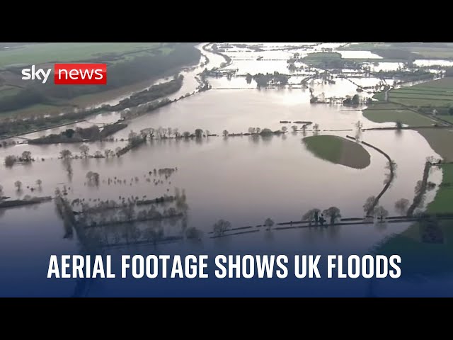 Watch live: Aerial footage shows the aftermath of UK floods with 300 warnings in place