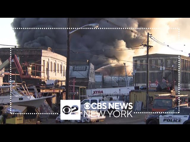 Massive warehouse fire burning for hours along Elizabeth waterfront