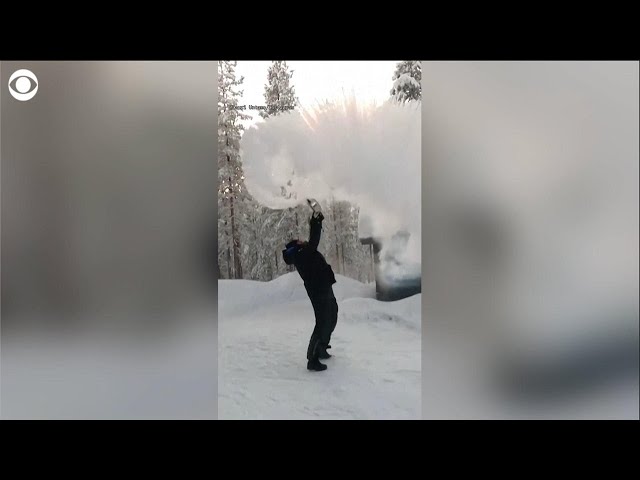 Watch what happens to boiling water in Finland's subfreezing temperatures