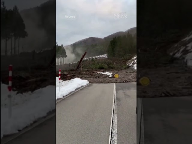 Video captures harrowing escape from landslide in Japan