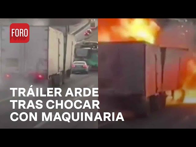 Tráiler se incendia tras chocar con maquinaria en autopista de Michoacán - Las Noticias