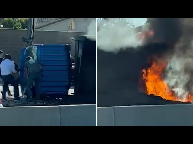 Good Samaritans rescue driver from burning truck on 134 Freeway