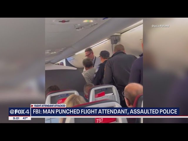 Man charged with punching flight attendant on Dallas flight also allegedly kicked officer in the gro