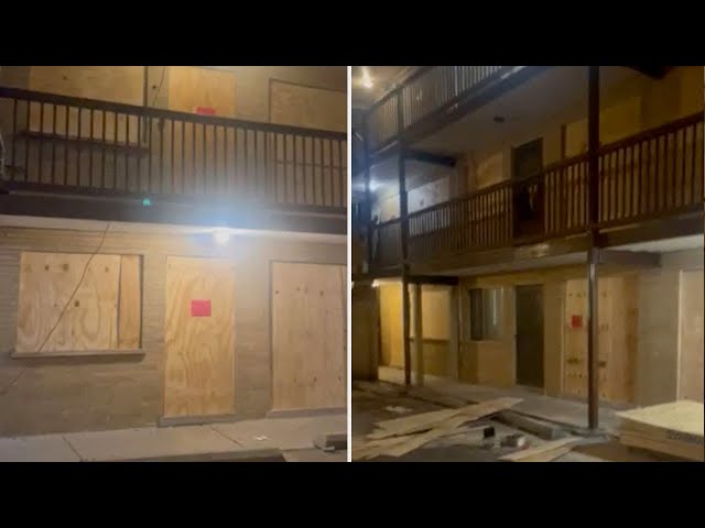 Video shows boarded-up apartments in Harvey where tenants were allegedly trapped