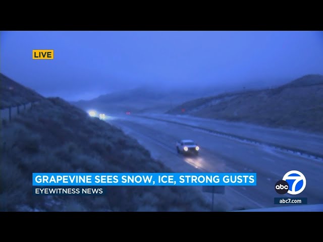 5 Fwy through the Grapevine sees snow, ice and strong gusts