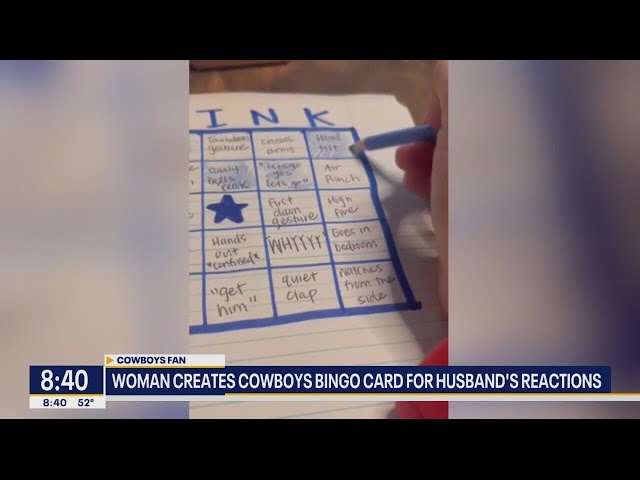 ⁣Woman creates Cowboys bingo for husband's reactions