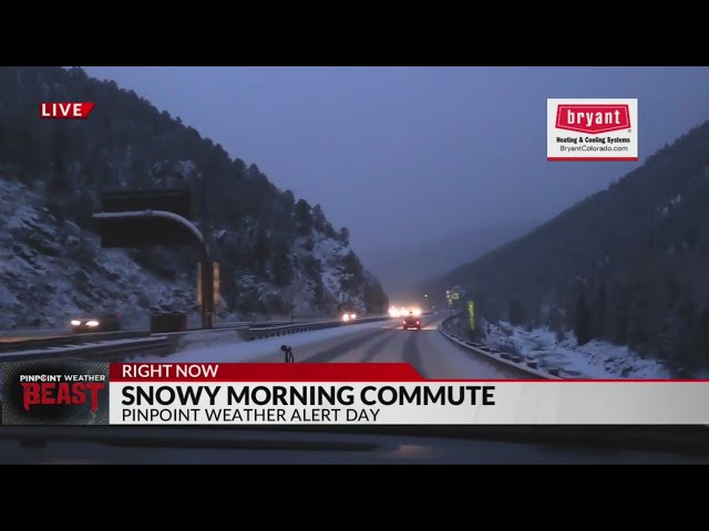 Snow covered roads along I-70 in the mountains