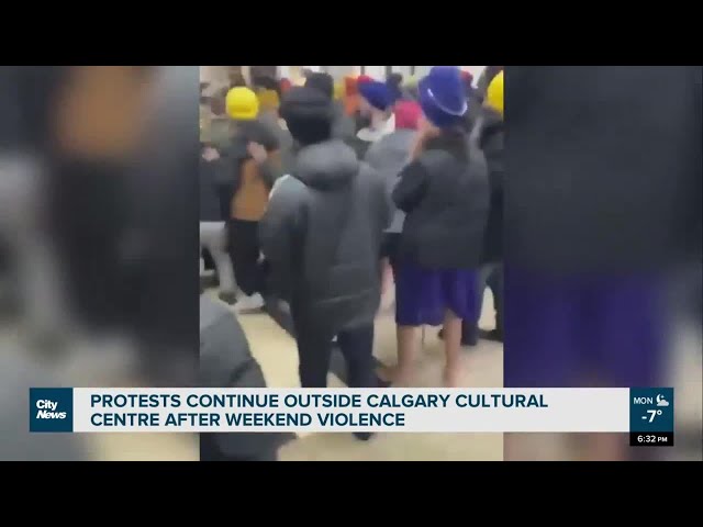 Protests continue outside Calgary cultural centre after weekend violence