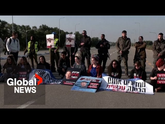 "It can't be only one side": Families of hostages protest against humanitarian aid fo