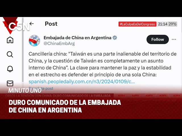 Duro COMUNICADO de la EMBAJADA CHINA tras la REUNIÓN de MONDINO con DIPLOMÁTICOS de TAIWAN