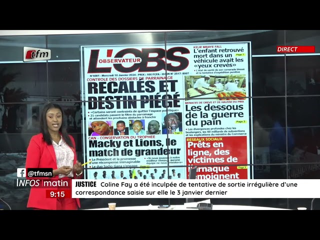 Unes de l'Obs & RECORD présenté par Sokhna Natta Mbaye - Infos Matin du 10 Janvier 2024