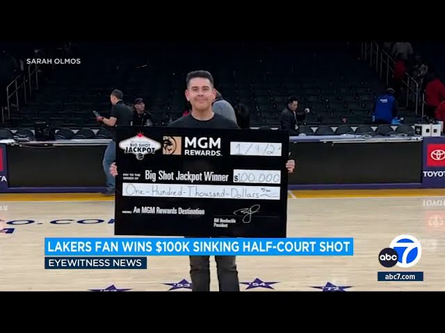 SoCal fan wins $100,000 at Lakers game by sinking half-court shot